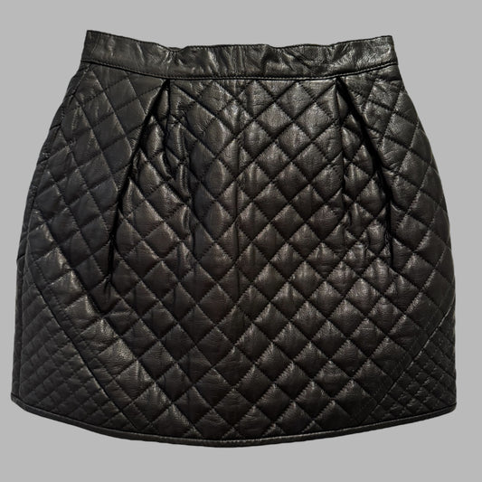 Vintage Just Cavalli Quilted Black Leather Skirt - Size 40