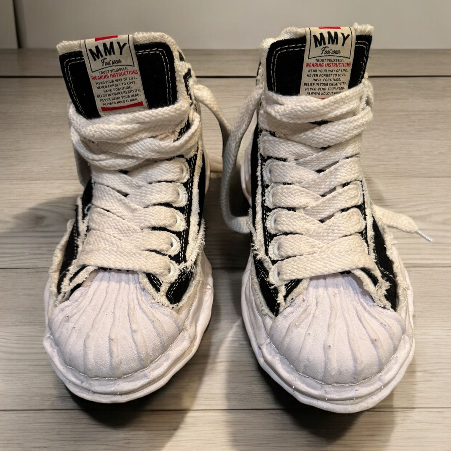 MMY Blakey High-Top Sneakers - Distressed Black & White (Size 40)