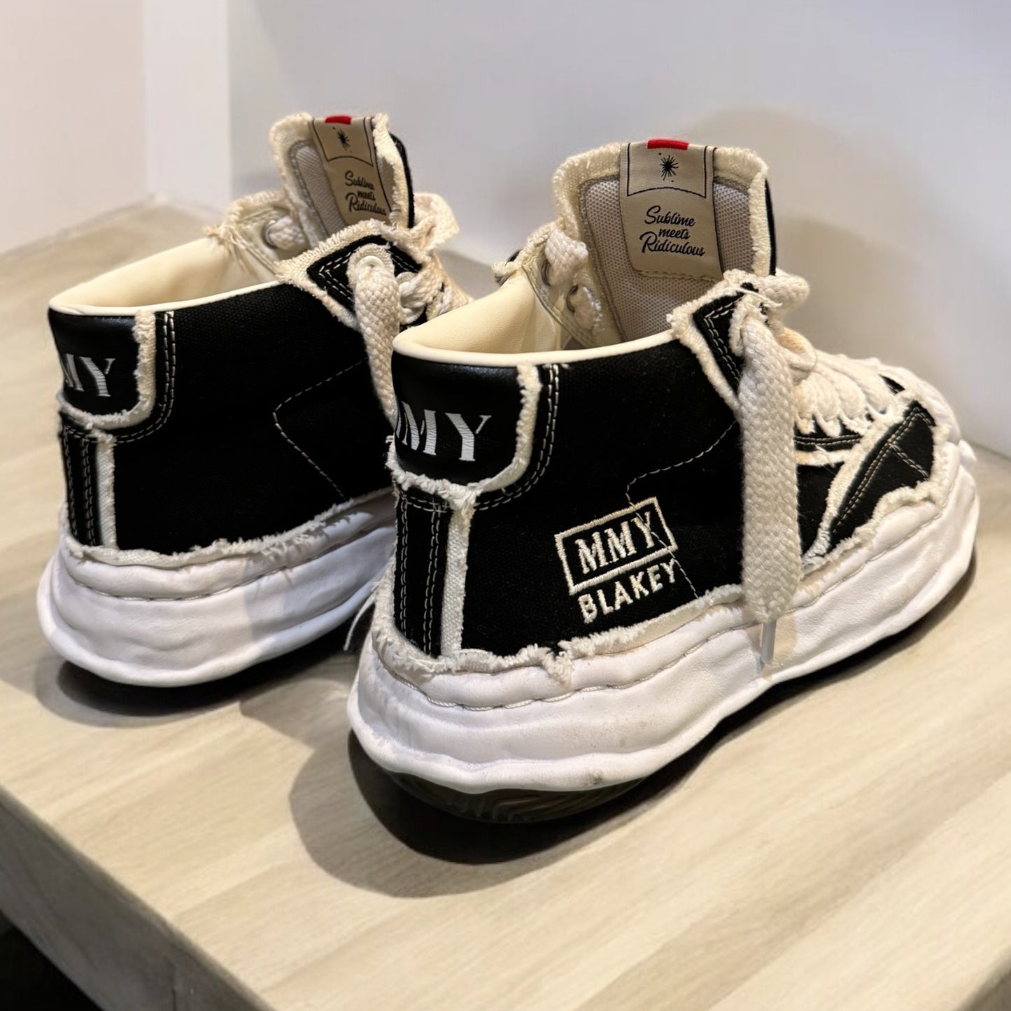 MMY Blakey High-Top Sneakers - Distressed Black & White (Size 40)