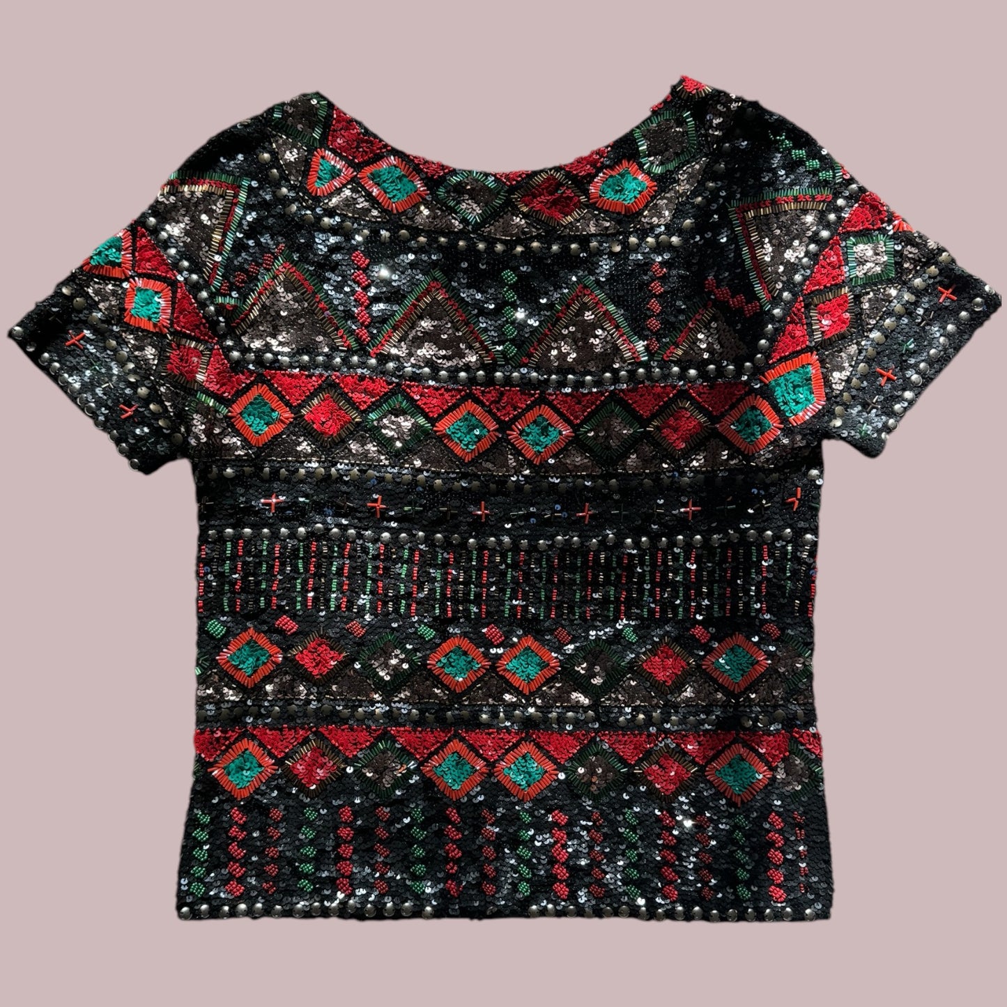 K&J Multicolor Embellished Sequin Top