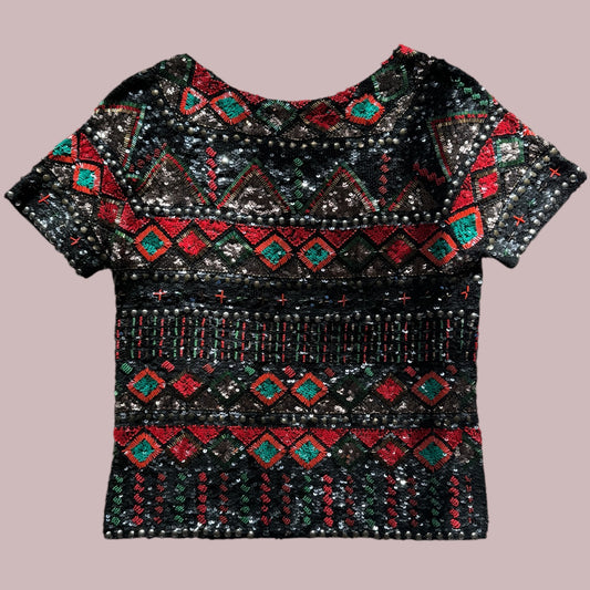 K&J Multicolor Embellished Sequin Top