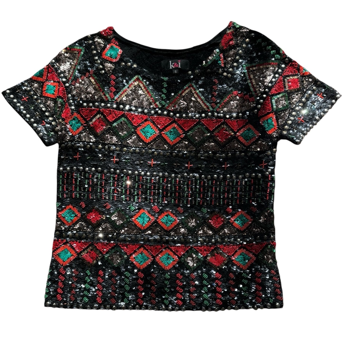 K&J Multicolor Embellished Sequin Top