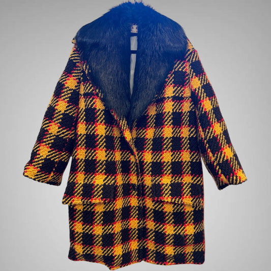 Marni Size 42 Insanely Cool Timeless Plaid Jacket with Detachable Fur Collar