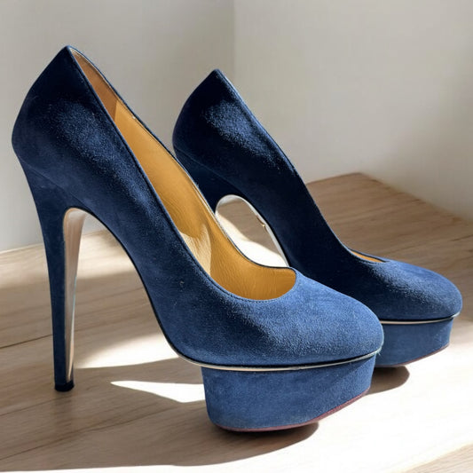 Charlotte Olympia Navy Suede Platform Heels - Size 38.5