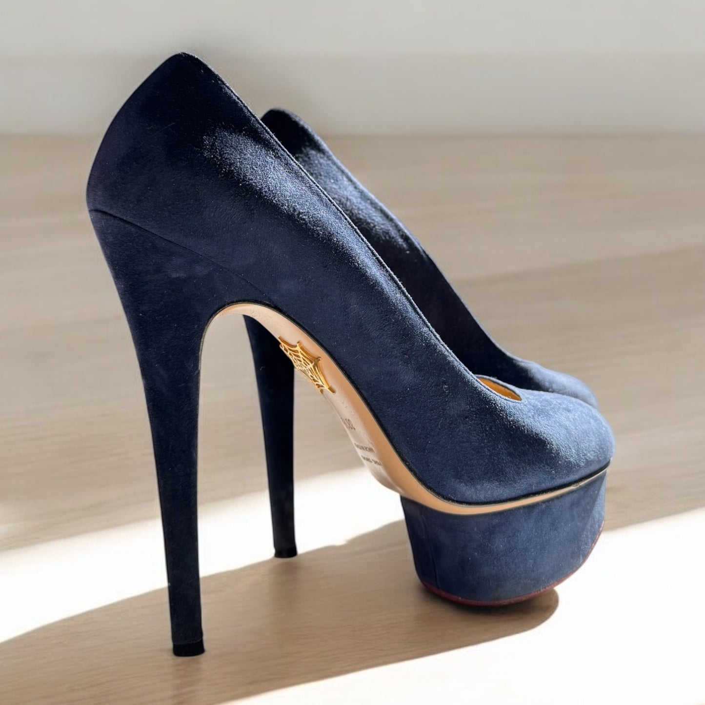 Charlotte Olympia Navy Suede Platform Heels - Size 38.5