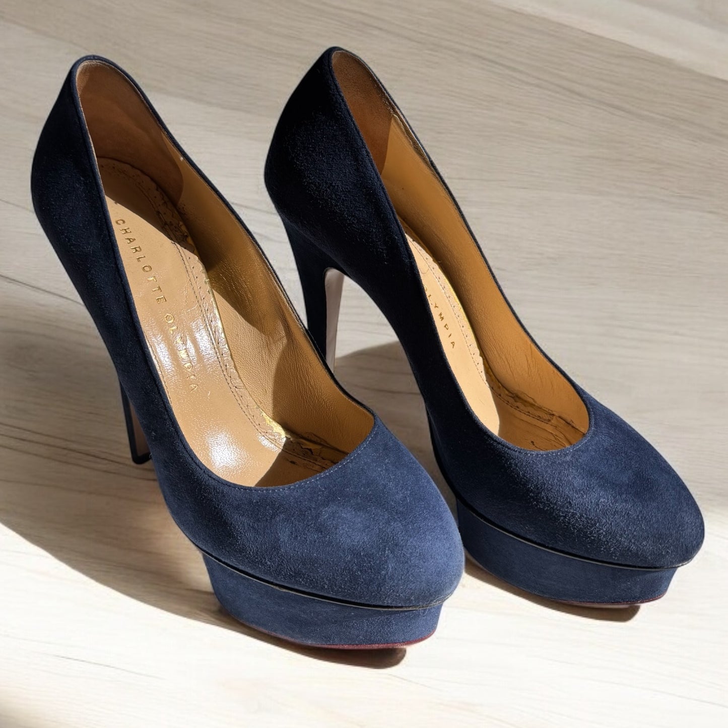 Charlotte Olympia Navy Suede Platform Heels - Size 38.5